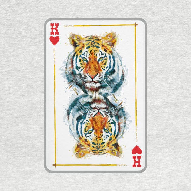 Tiger Head King of Hearts Playing Card by Marian Voicu